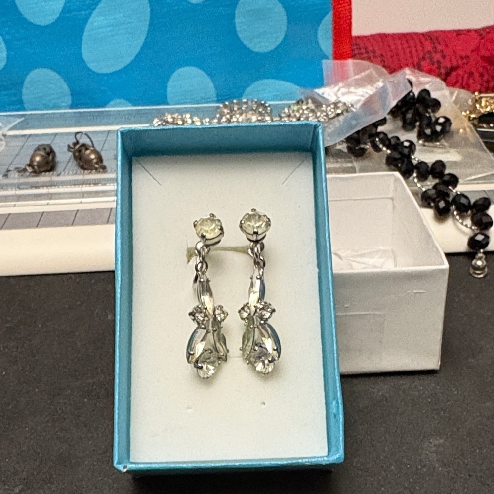 Vintage Silver Plated Crystal Drop Earrings From Austria